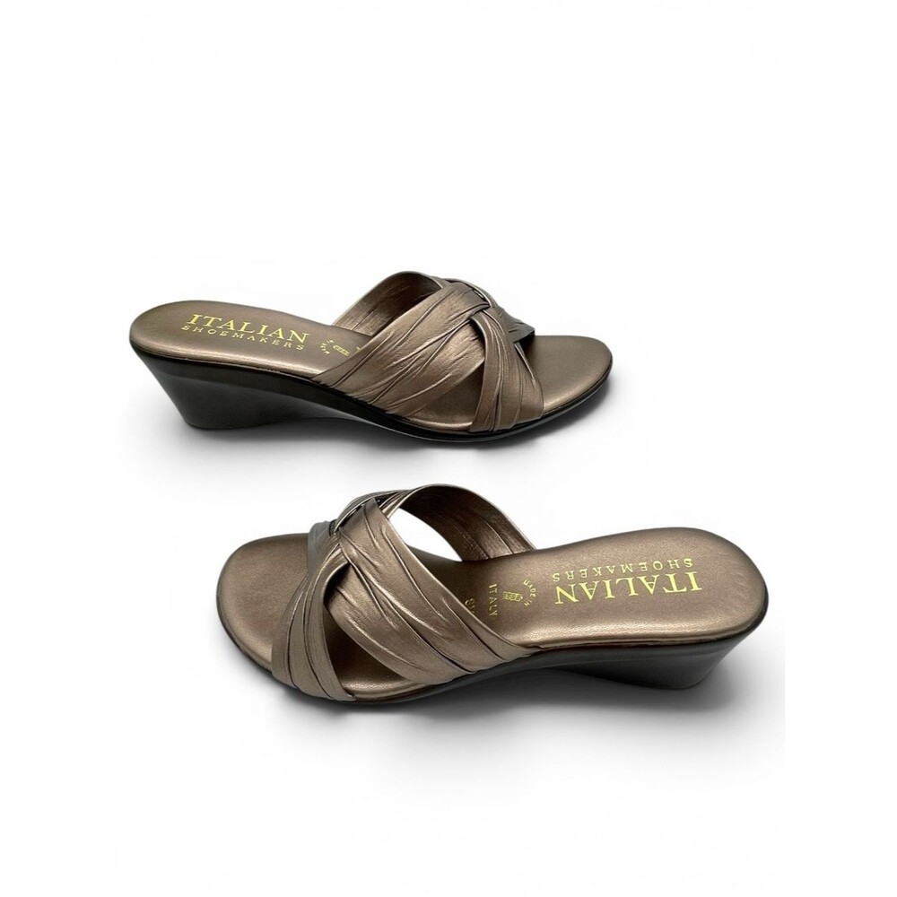 Italian Shoemakers Wedge Sandals Bronze Women Size 8M Comfort Slip On - Picture 10 of 10